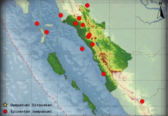 Sebanyak 13 kali gempa bumi terjadi di Sumatra Barat (Sumbar) dan sekitarnya selama periode 16-22 Mei 2025. Tidak terdapat gempa bumi