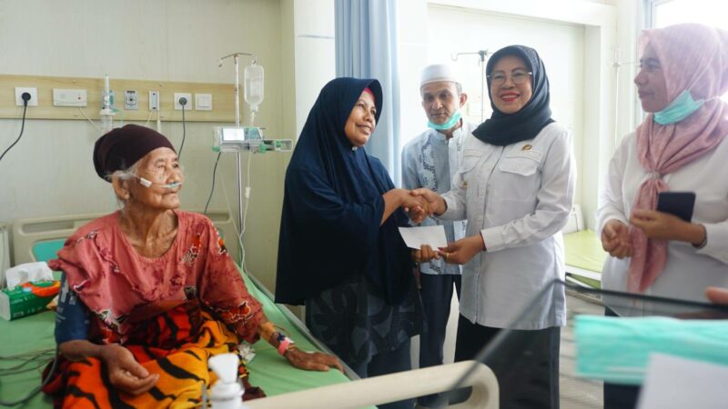 Wakil Bupati Dharmasraya, Leli Arni menyalurkan bantuan dari Yayasan Qolbun Salim kepada pasien yang dirawat di RSUD Sungai Dareh,