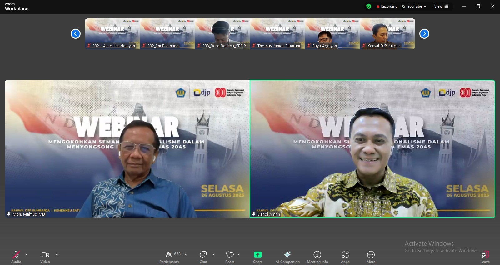 Webinar Kebangsaan Kanwil DJP Sumbar Jambi, Mahfud MD: Pajak Ibarat Nadi dalam Kehidupan Bernegara