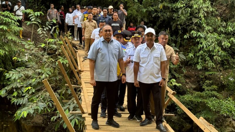 Wakil Ketua Komisi VI DPR RI Andre Rosiade meninjau kondisi jembatan rusak di Jorong Lanai Hilir, Nagari Cubadak Barat, Kecamatan Duo Koto,