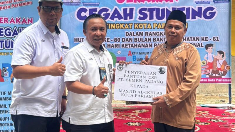 PT Semen Padang Serahkan Bantuan 100 Sak Semen untuk Masjid Al Ikhlas di Pariaman