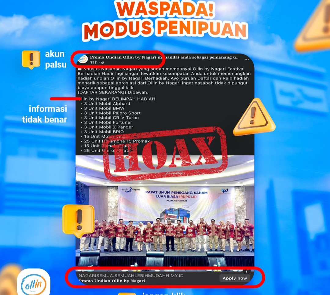 Modus Penipuan Undian, Dirut Bank Nagari Ingatkan Nasabah Waspadai Akun Palsu