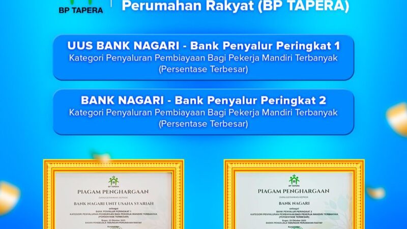Bank Nagari Raih 2 Penghargaan Nasional dari BP Tapera