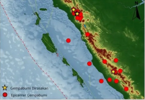 Aktivitas gempa bumi di Sumatra Barat meningkat dalam sepekan terakhir. BMKG mencatat, pada periode 10-16 Oktober 2025 terdapat 57 kali