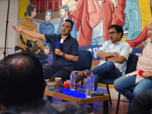 Politikus Partai Nasdem Willy Aditya dalam diskusi Langgam dengan tajuk Refleksi 80 Tahun Sumatra Barat