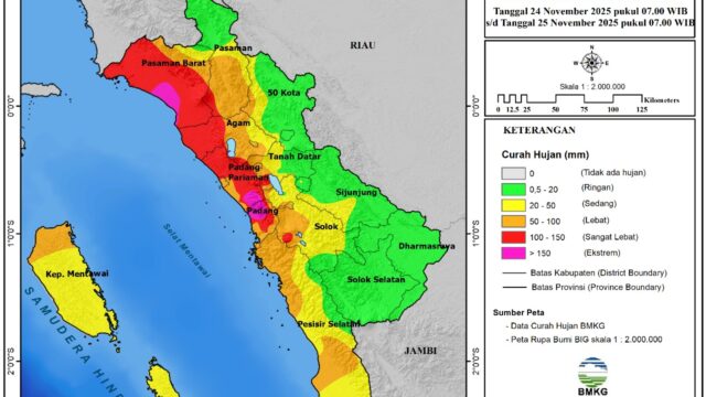 Hujan Ekstrem Capai 261 Milimeter, Rekor Tertinggi di Padang Selama Tiga Dekade