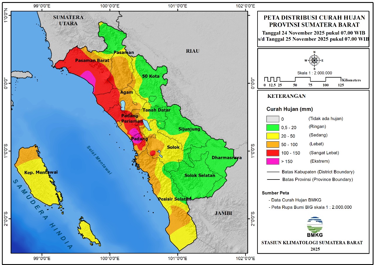Hujan Ekstrem Capai 261 Milimeter, Rekor Tertinggi di Padang Selama Tiga Dekade