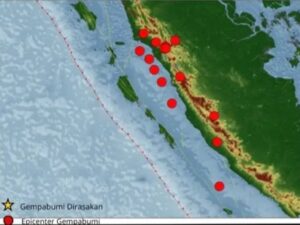BMKG mencatat terjadi 24 kejadian gempa bumi di wilayah Sumatra Barat (Sumbar) dan sekitarnya pada periode 31 Oktober hingga 6 November 2025.