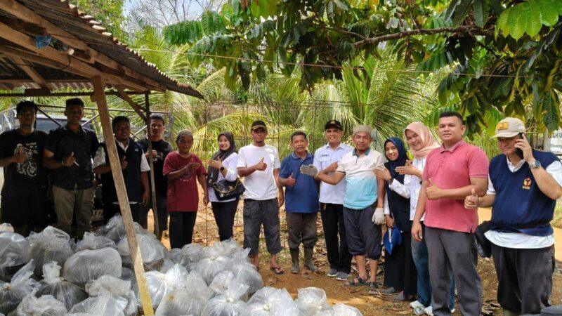 Dinas Pangan dan Perikanan Dharmasraya menyerahkan bantuan bibit ikan, bahan baku pakan, dan peralatan produksi pakan mandiri kepada Kelompok