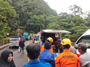 Mobil Box Berisikan 7 Orang Jatuh ke Jurang di Flyover Kelok 9