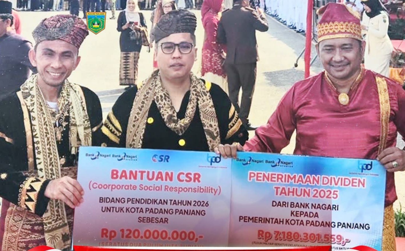 Bank Nagari Salurkan Dividen Rp7,18 Miliar dan CSR Pendidikan untuk Padang Panjang